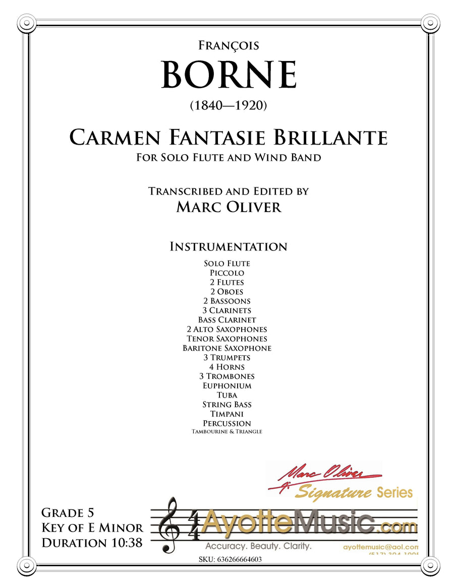 Borne - Carmen Fantaisie brillante for Solo Flute and Concert Band, arr. Marc Oliver. World Parts Edition
