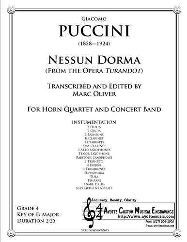Puccini - Nessun Dorma , arr. Marc Oliver for French Horn Quartet and Concert Band