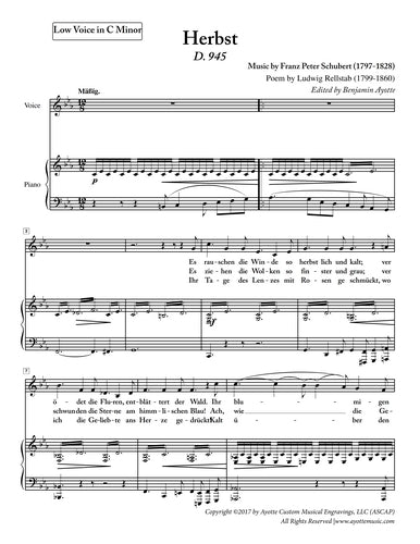 Schubert - Herbst for for Low Voice in C Minor