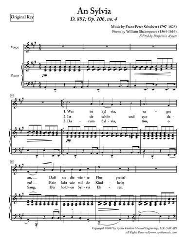 Schubert - An Sylvia for HIgh Voice in A Major