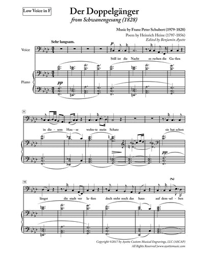 Schubert - Der Doppelganger from Schwanengesang for Low Voice in F Minor
