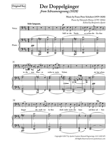 Schubert - Der Doppelganger from Schwanengesang for High Voice in B Minor