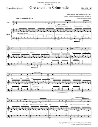 Schubert - Gretchen am Spinnrade for High Voice in D minor