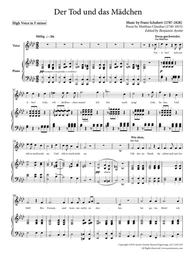 Der Tod und Das Madchen for Medium Voice in F minor