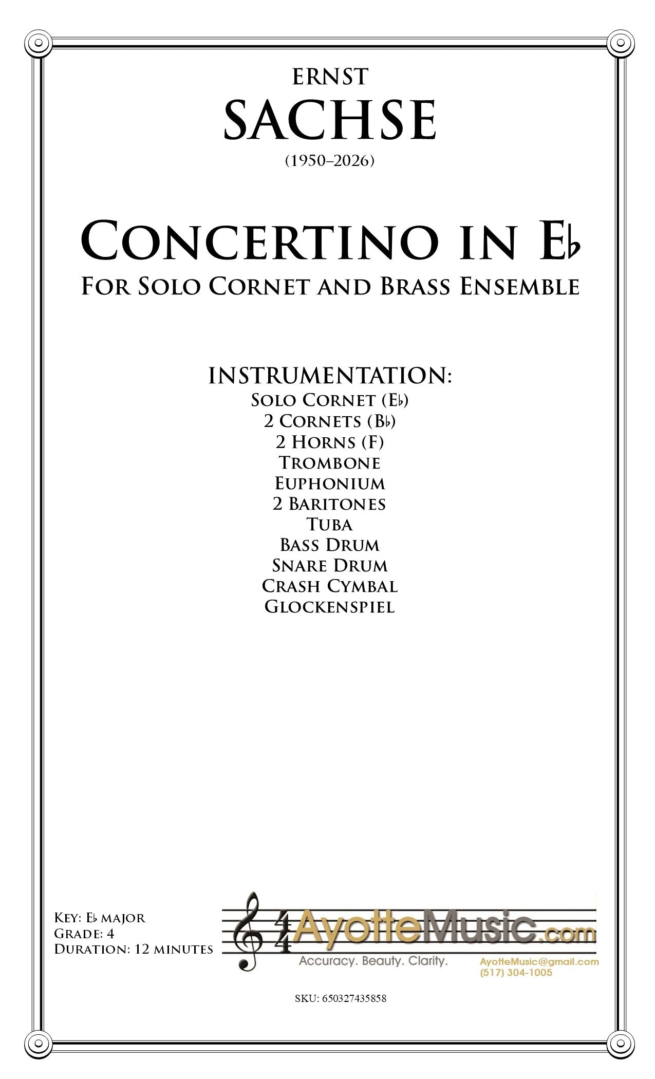 Ernst Sachse - Concertino in E♭ for Solo Cornet and Brass Ensemble