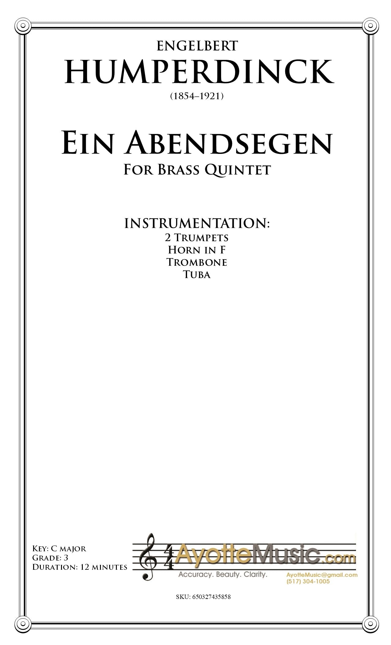 Engelbert Humperdinck - Ein Abendsegen, arr. for Brass Quintet by Andrew Loeffler