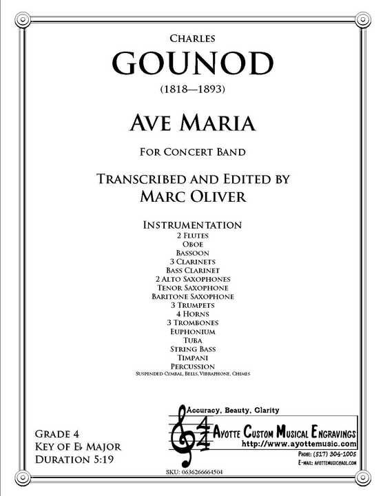 Gounod - Ave Maria for Concert Band (Digital PDF Download), arr. Marc Oliver