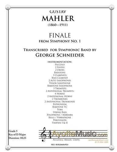Mahler - Symphony No. 1 Finale (Digital PDF Download), arr. Schneider