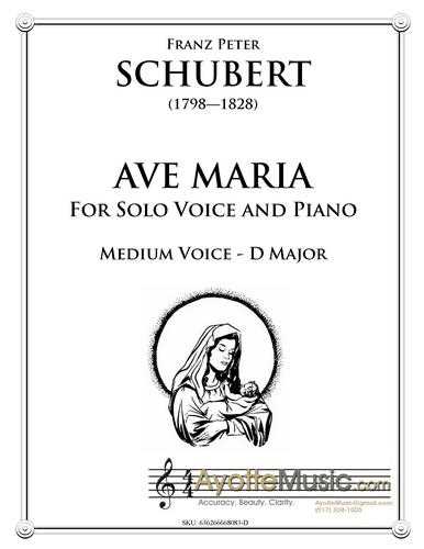 Schubert - Ave Maria for Low Voice in D major (Digital PDF Download)