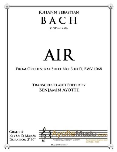 Bach - Air from Orchestral Suite No. 3 in D for String Quartet (Digital PDF Download)