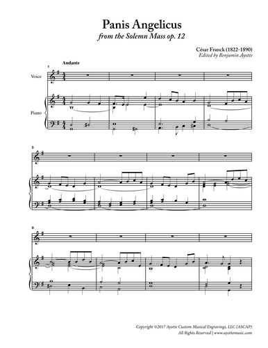 Franck - Panis Angelicus from the Solemn Mass op. 12 for Low Voice in G major (Digital PDF Download)