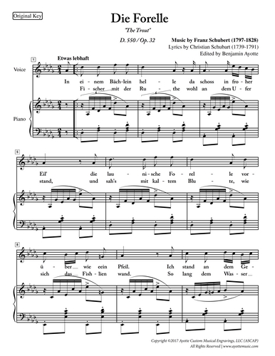 Schubert - Die Forelle for High Voice in D-flat Major
