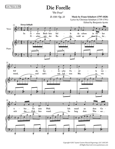 Schubert - Die Forelle for Medium Voice in B-flat Major (Digital PDF Download)