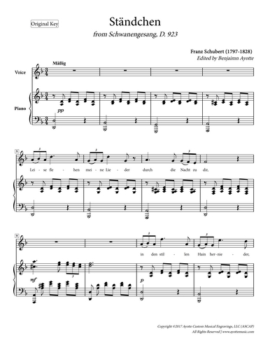 Schubert - Standchen for High Voice in D minor (Digital PDF Download)