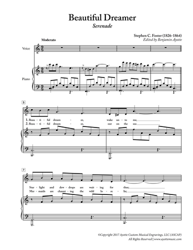 Foster - Beautiful Dreamer for Low Voice in C (Digital PDF Download)