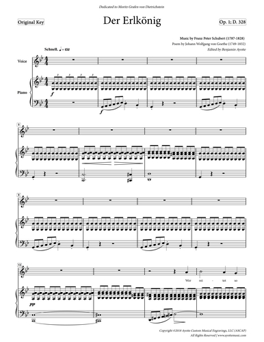 Schubert - Erlkonig for High Voice in G minor (Digital PDF Download)