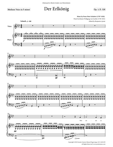 Schubert - Erlkonig for Medium Voice in F minor (Digital PDF Download)
