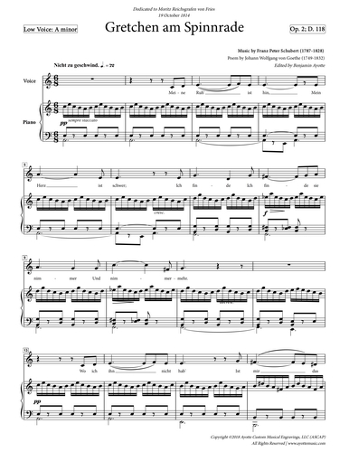 Schubert - Gretchen am Spinnrade for Low Voicein A minor (Digital PDF Download)