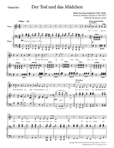 Der Tod und Das Madchen for Low Voice in D minor (Digital PDF Download)