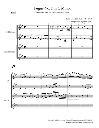 Fugue No. 2 in C Minor (WTC Book 2) for Clarinet Quartet