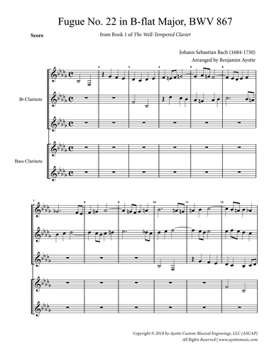 Fugue No. 22 in Bb Minor (WTC Book 1) for Clarinet Quintet
