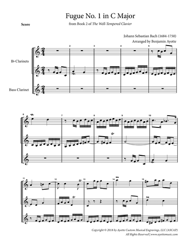 Fugue No. 1 in C Major (WTC Book 2) for Clarinet Trio
