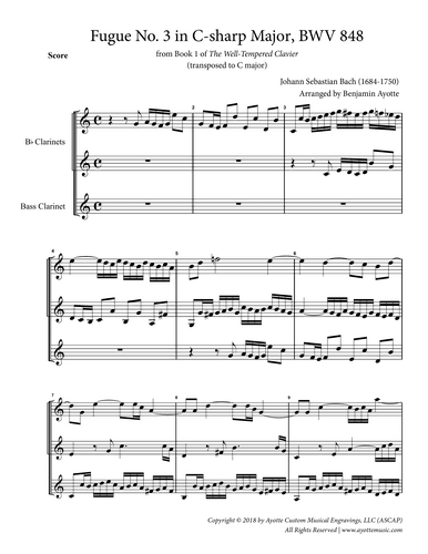 Fugue No. 3 in C#  Major (WTC Book 1) for Clarinet Trio
