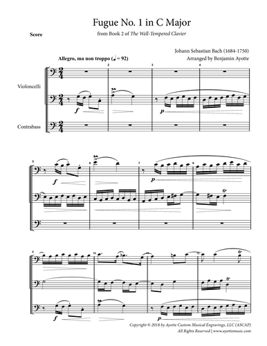 Fugue No. 1 in C Major (WTC Book 2) for String Trio