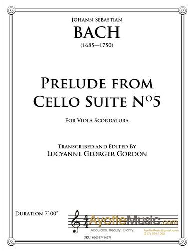 Bach - Prelude from Cello Suite No 5 for Viola Scordatura (Digital PDF Download)