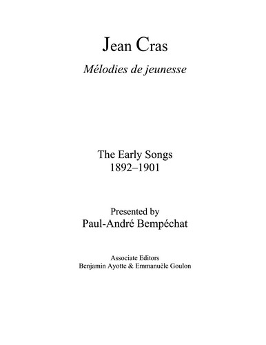 Jean Cras, Mélodies de jeunesse (The Early Songs), 1892 – 1901